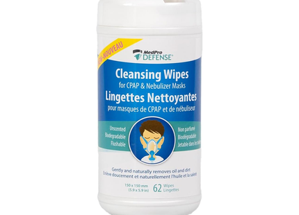 MedPro Defense - Lingettes nettoyantes pour masques CPAP et nébuliseurs | 62 lingettes