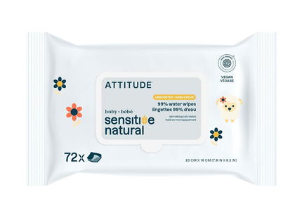 Attitude - Sensitive Natural 99% Water Unscented Baby Wipes | 72 Wipes