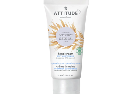 Attitude - Crème hydratante quotidienne pour les mains, sans parfum avec flocons d'avoine | 75 ml