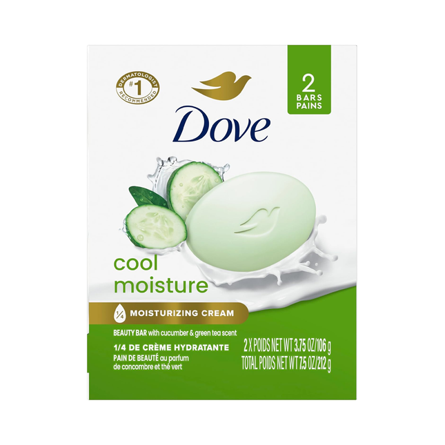 Dove - Pain de toilette hydratant frais, parfum Concombre et Thé vert | 2 x 106 g