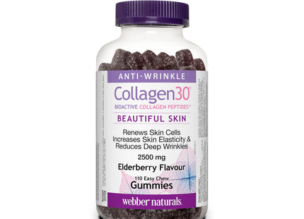Webber Naturals - Collagen30 Beautiful Skin Supplement 2500 mg - Elderberry Flavour | 110 Gummies