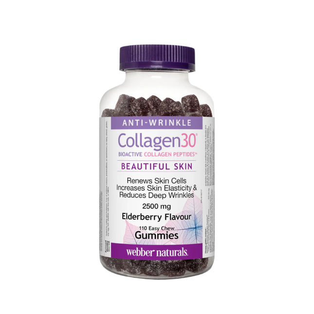 Webber Naturals - Collagen30, complément alimentaire pour une peau éclatante 2 500 mg, saveur sureau | 110 bonbons gélifiés