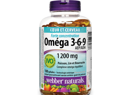 Webber Naturals - Omega 3-6-9 High Potency 1200 mg - Fish, Flax & Borage | 180 Clear Enteric Softgels