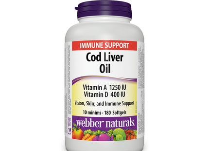 Webber Naturals - Cod Liver Oil 1250 IU/100 IU Vitamin A and D | 180 Softgels