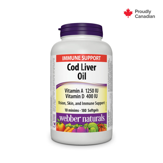 Webber Naturals - Cod Liver Oil 1250 IU/100 IU Vitamin A and D | 180 Softgels