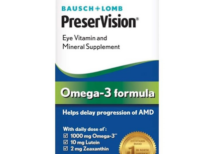 Bausch + Lomb - PreserVision Omega-3 Formula Eye Vitamin & Mineral Supplement | 120 Soft Gel Capsules