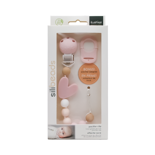Kushies - Silibeads Pacifier Clip | Pink or Grey