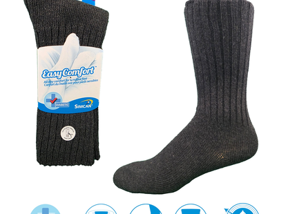 Simcan - Easy Comfort Diabetic Socks For Sensitive Feet - Charcoal - Large | 3 Pairs