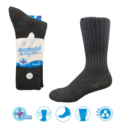 Simcan - Chaussettes confortables pour diabétiques, adaptées aux pieds sensibles - Gris anthracite - Taille L | 3 paires