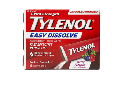 Tylenol - Poudre d'acétaminophène 500 mg, soulagement de la douleur, dissolution facile, saveur baies | 12 sachets