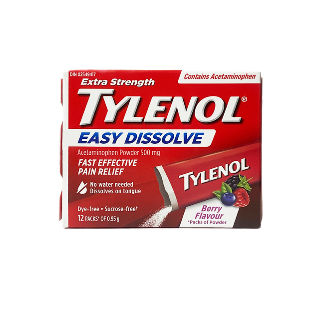 Tylenol - Poudre d'acétaminophène 500 mg, soulagement de la douleur, dissolution facile, saveur baies | 12 sachets