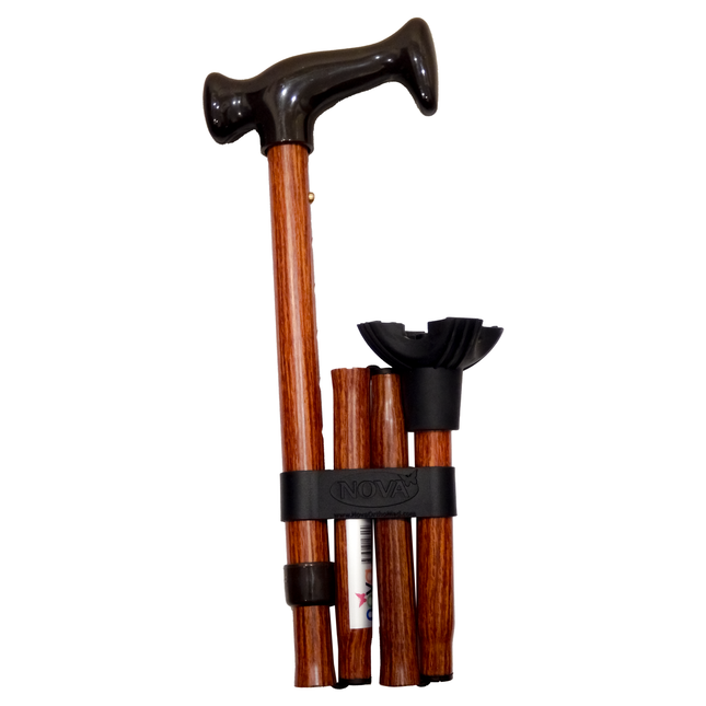 Card Health Cares - Folding Travel Cane | Walnut Grain