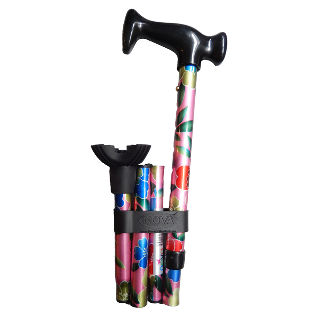 Card Health Cares - Folding Travel Cane | Pink Garden