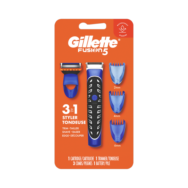 Gillette - Styler 3-en-1 | 1 cartouche + 1 tondeuse + 3 sabots + 1 pile