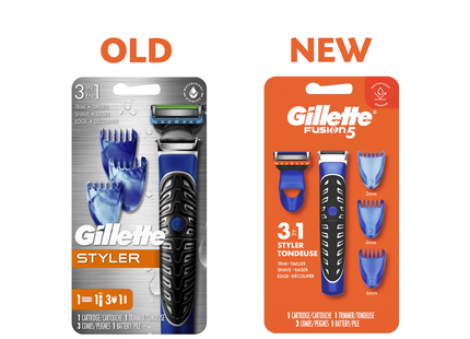 Gillette - Styler 3-en-1 | 1 cartouche + 1 tondeuse + 3 sabots + 1 pile