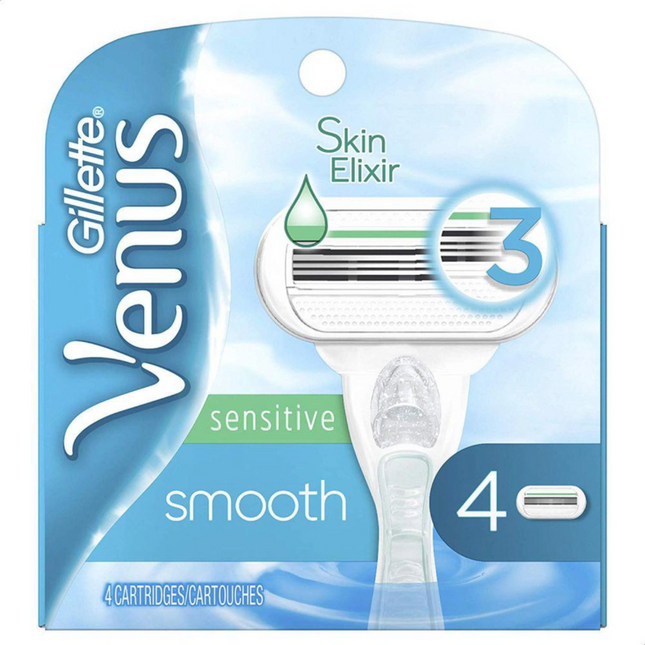 Gillette - Venus Sensitive Smooth Replacement Razor Blades with Skin Elixir | 4 Cartridges