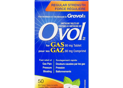 Ovol For Gas 80 mg Comprimés à croquer à saveur de menthe de force régulière | 50 comprimés