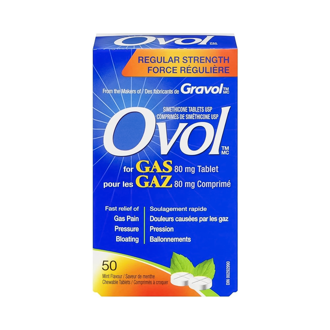Ovol For Gas 80 mg Comprimés à croquer à saveur de menthe de force régulière | 50 comprimés