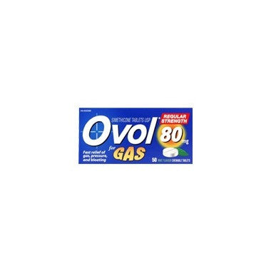 Ovol For Gas 80 mg Regular Strength Mint Flavour Chewable Tablets | 50 Tablets
