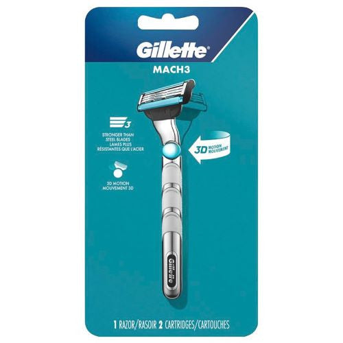 Gillette Mach 3 - 3 lames - Mouvement 3D | 1 rasoir et 2 cartouches