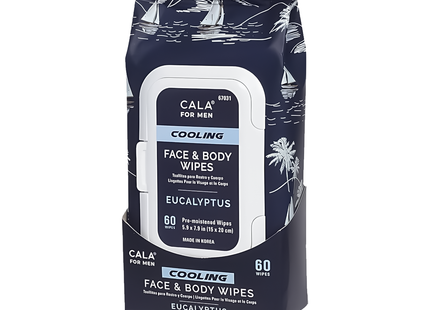 Cala For Men - Cooling Face & Body Wipes, Eucalyptus | 60 Wipes