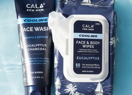 Cala For Men - Cooling Face & Body Wipes, Eucalyptus | 60 Wipes