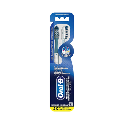 Oral-B - Brosse à dents Pro-Clean CrossAction Nettoyage en profondeur, lot de 2 | Taille moyenne