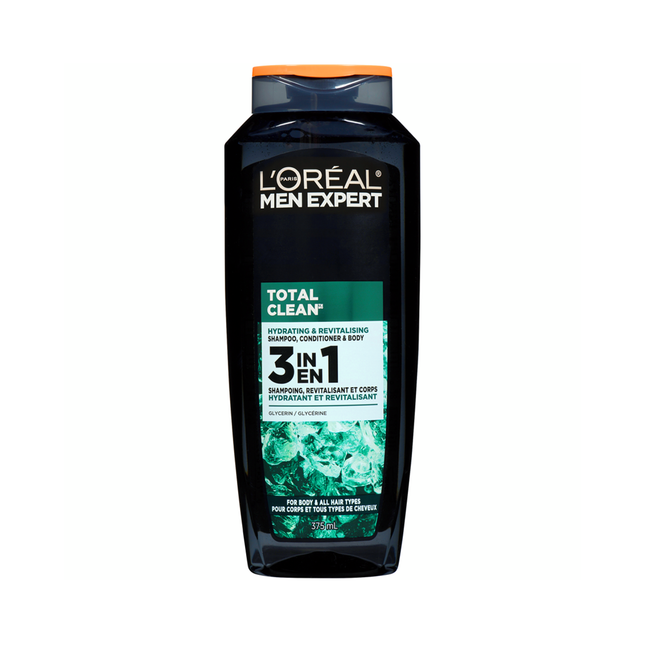 L'Oréal - Men Expert Total Clean Shampoing, Après-shampoing et Corps 3 en 1 | 375 ml