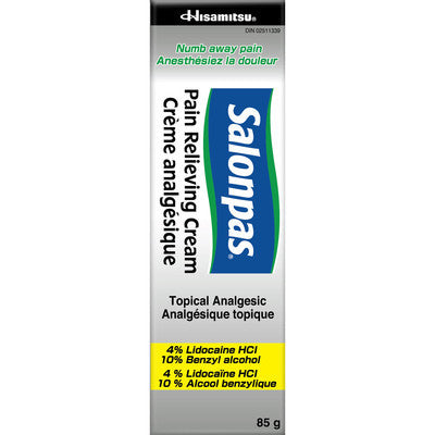 Salonpas - Pain Relieving Cream -  4% Lidocaine HCl & 10 % Benzyl Alcohol Topical Analgesic | 85 g