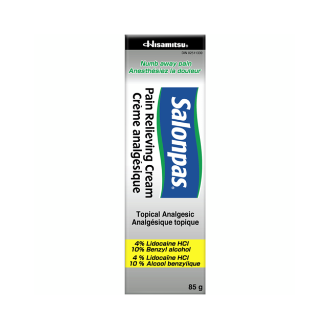 Salonpas - Pain Relieving Cream -  4% Lidocaine HCl & 10 % Benzyl Alcohol Topical Analgesic | 85 g