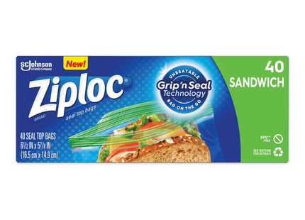 Ziploc - Sacs à sandwich avec fermeture hermétique Grip'n Seal | 40 sacs