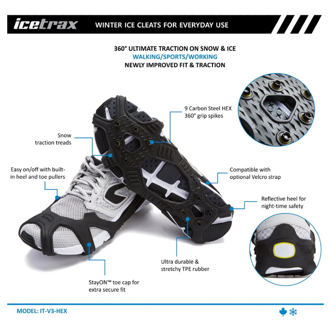 IceTrax - Pro Traction Aid With Carbonized Steel HEX Ice Spikes | L/XL