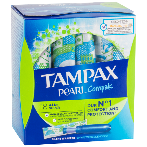 Tampax Pocket Pearl - Super - Leakguard Braid | 18 Compact Tampons