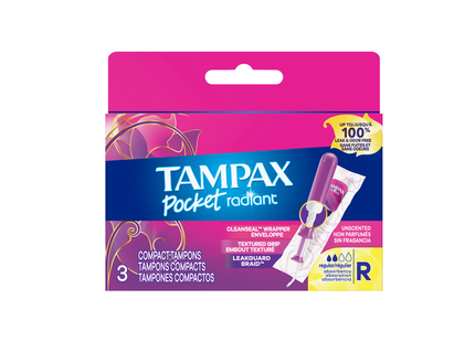 Tampax - Pocket Radiant Compact Tampons - Unscented | 3 Tampons