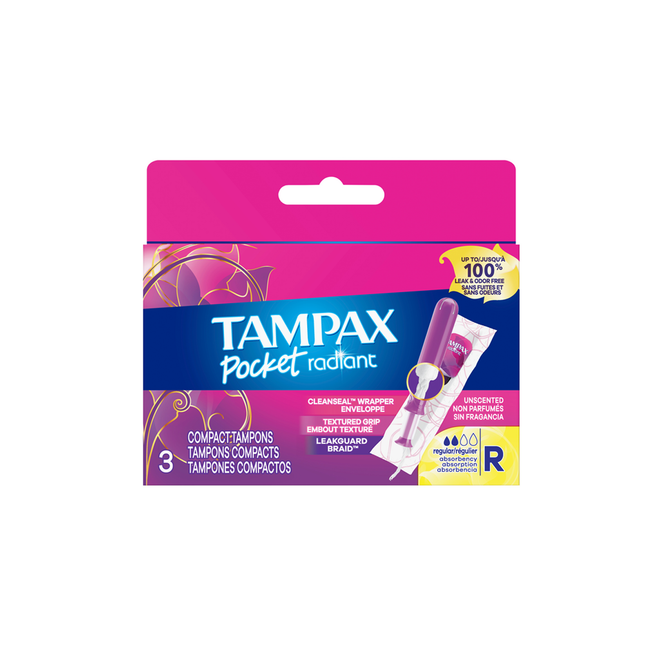 Tampax - Tampons compacts Pocket Radiant - Non parfumés | 3 tampons