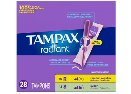 Tampax - Radiant Tampons with Plastic Applicators Duo Pack, Super & Regular | 28 Tampons