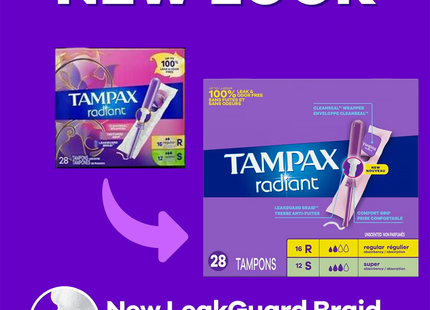 Tampax - Radiant Tampons with Plastic Applicators Duo Pack, Super & Regular | 28 Tampons