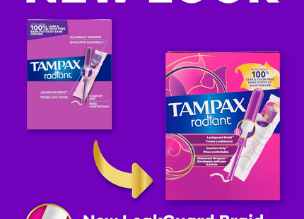 Tampax - Radiant Tampons with Plastic Applicators | 12 Super & 16 Regular Tampons