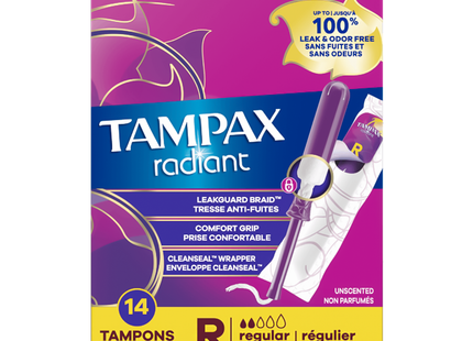 Tampax - Radiant Tampons with Plastic Applicators, Regular | 14 Tampons