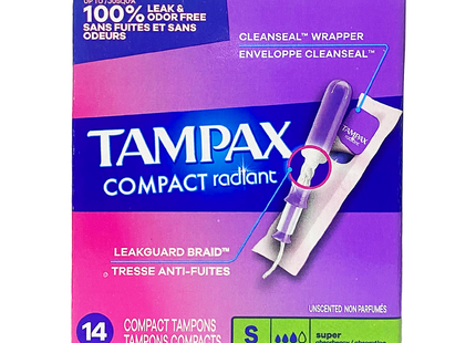 Tampax - Compact Radiant Super Absorbency | 14 Compact Tampons