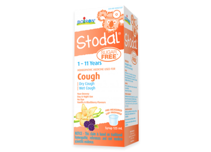 Boiron - Stodal Sugar Free - Homeopathic Medicine for Cough - for 1 to 11 Years of Age - Vanilla & Blackberry Flavour | 125 mL