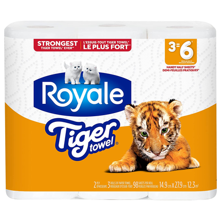 Royale - Serviette en papier Tiger Towel 2 épaisseurs - 98 feuilles | 3 rouleaux