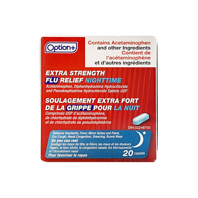 Option+ Soulagement de la grippe Nuit, Extra Fort | 20 Comprimés