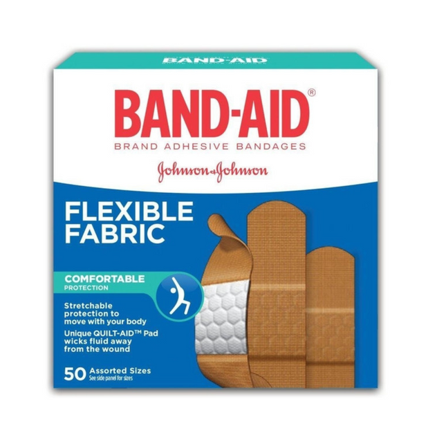 Band-Aid - Bandages en tissu flexible, tailles assorties | paquet de 50