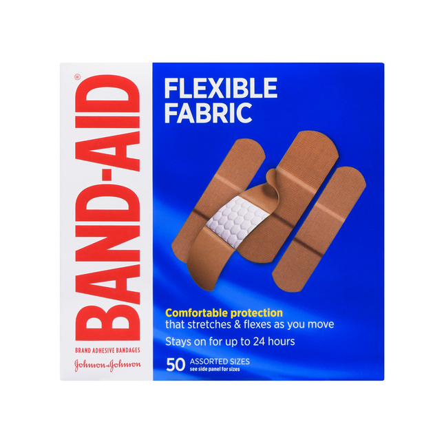 Band-Aid - Bandages en tissu flexible, tailles assorties | paquet de 50