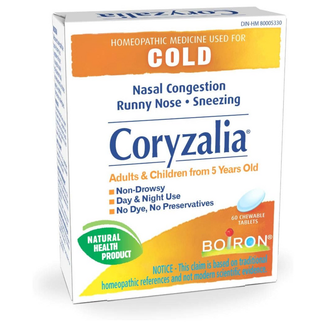 Boiron - Coryzalia Homeopathic Medicine for Nasal Congestion, Runny Nose & Sneezing | 60 Chewable Tablets