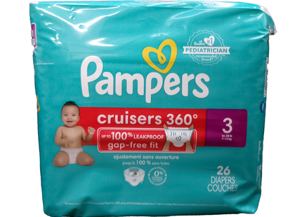 Pampers - Cruisers 360 Leakproof Diapers, Size 3 | 26 Diapers