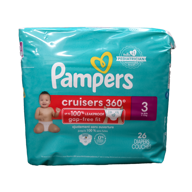 Pampers - Cruisers 360 Leakproof Diapers, Size 3 | 26 Diapers