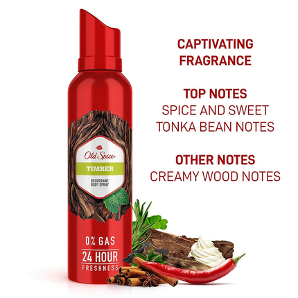 Old Spice - Déodorant Vaporisateur Corporel 24H 0% Gaz, Timber | 115 g