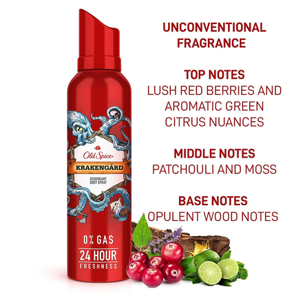 Old Spice - Déodorant corporel en vaporisateur 24H 0% gaz, Krakengard | 115 g